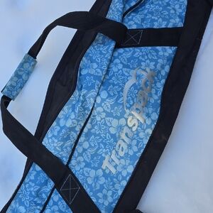 Floral Blue Ski Bag with Black Straps  60 Inches 152 CM For 1 Pair Of Skis